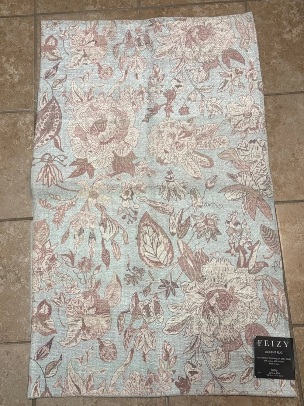 Accent Rug in Light Blue Cream, Tan, Brown- No. slip Backing
